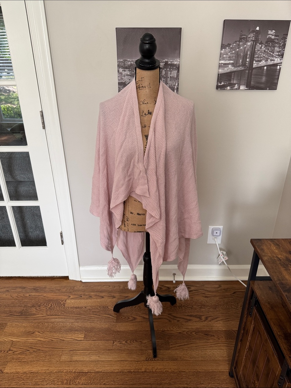 Blush Pink Knit Shawl with Tassels